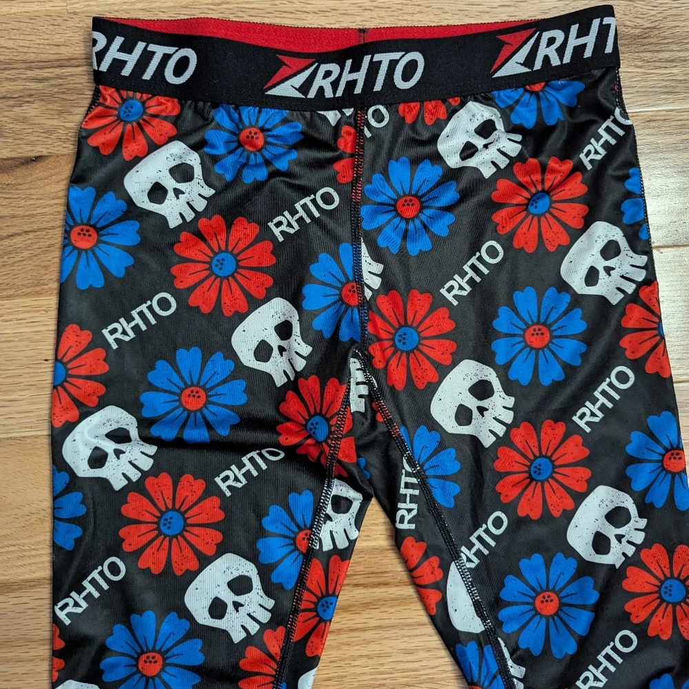 Kids RHTO L Skull and Flower Leggings Black Blue Red Halloween Day Of The Dead - Picture 2 of 4